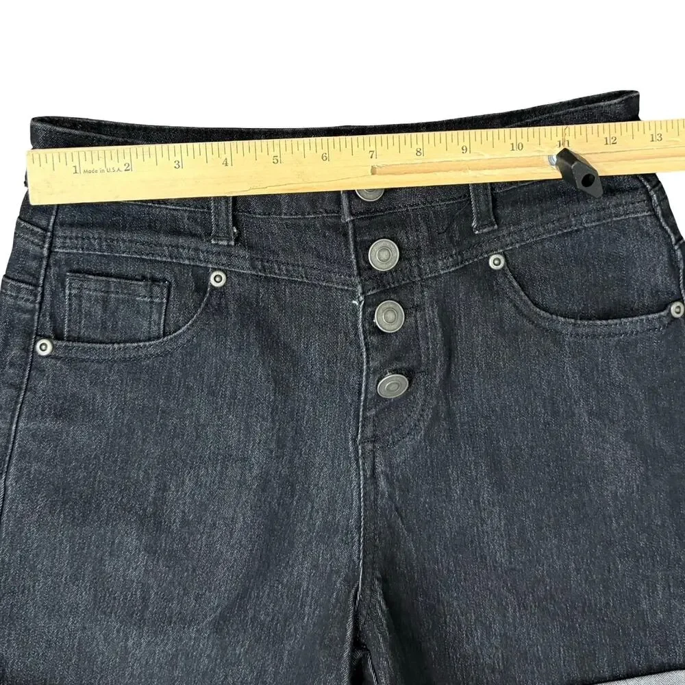 Modcloth Navy Blue Dark Wash Button Fly High Rise Stretch Cuffed Shorts size 4 - Picture 6 of 9